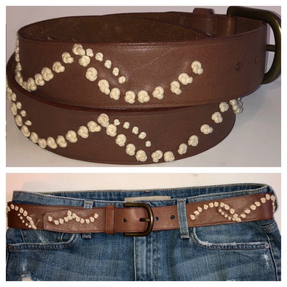 NWOT Small Gap Brown Geniune Leather with Crochet Knot Detail 1.5" Belt